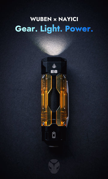 Wuben × NAYICI E8: ¡Linterna con diseño mecánico, luz UV e innovación extrema!